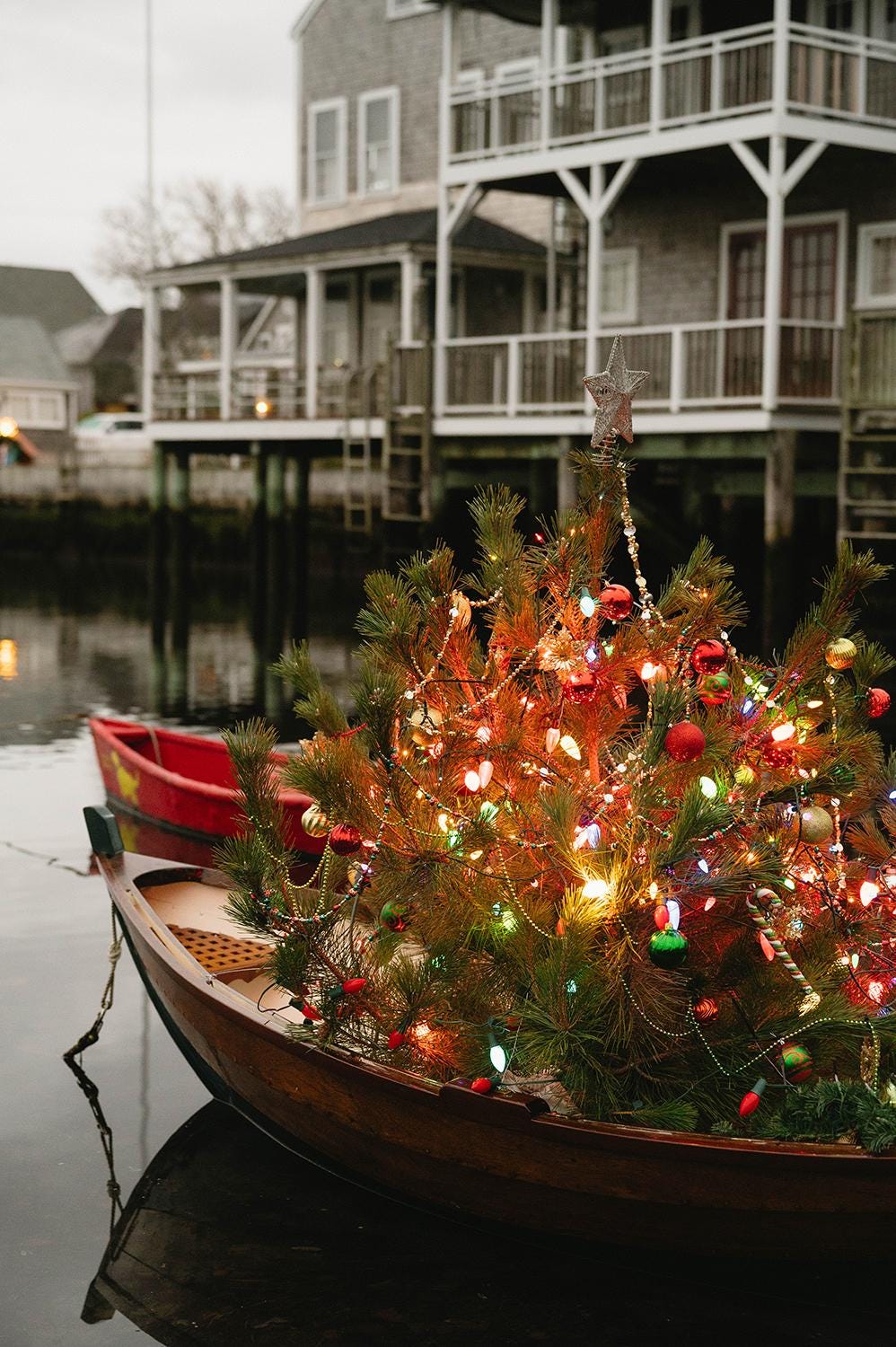 Nantucket Christmas Tree Boat Print, Coastal Holiday Wall Art, New England Winter Decor, Festive Harbor Photography, Fine Art Coastal Print
