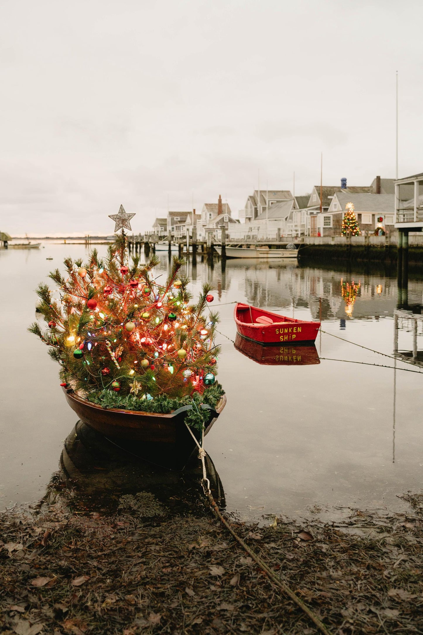 Nantucket Christmas Tree Boat Print, Coastal Holiday Wall Art, New England Winter Decor, Festive Harbor Photography, Fine Art Coastal Print