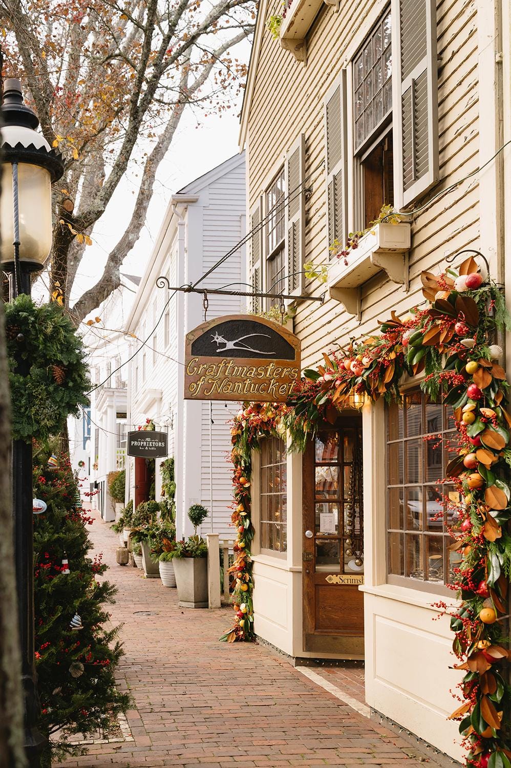 Nantucket Christmas Storefront Print, Coastal Holiday Wall Art, New England Winter Decor, Festive Downtown Street Photo