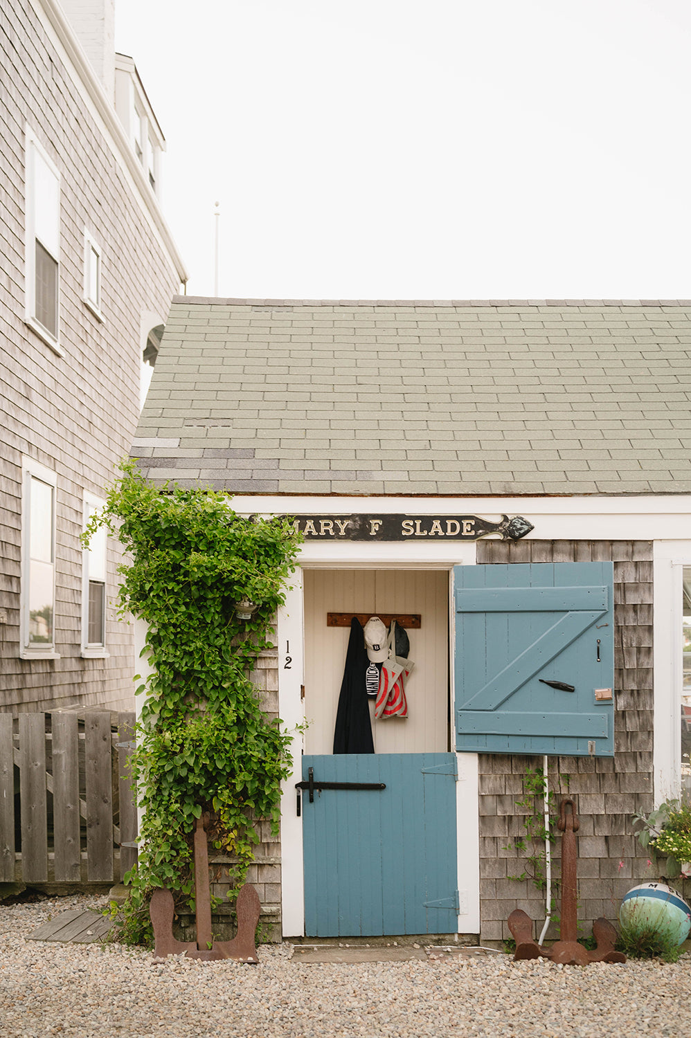 Nantucket Cottage Door with Blue Dutch Door – Coastal New England Photography Print, Nautical Wall Art
