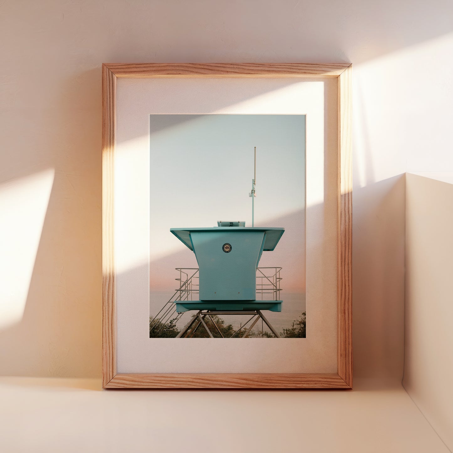 Turquoise Lifeguard Tower Print, Coastal Beach Photography, Pastel Ocean Wall Art, Minimal Beach Decor, California Lifeguard Stand Photo