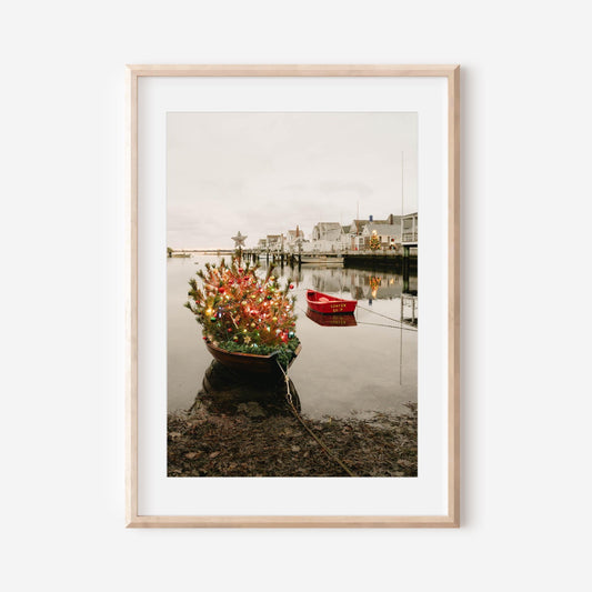 Nantucket Christmas Tree Boat Print, Coastal Holiday Wall Art, New England Winter Decor, Festive Harbor Photography, Fine Art Coastal Print