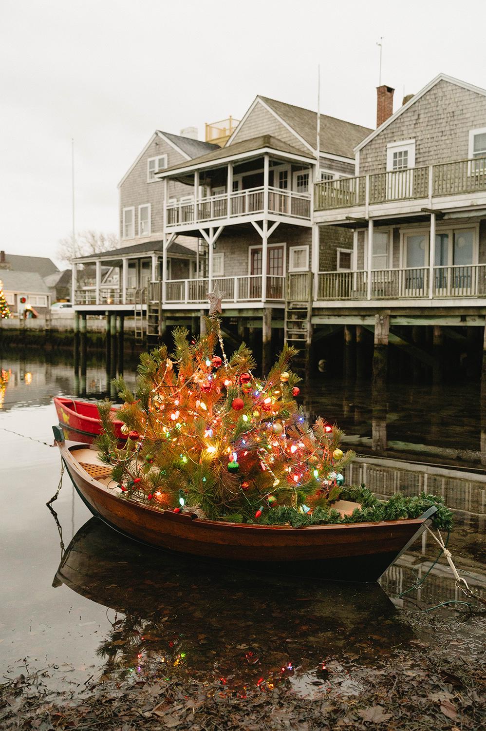 Nantucket Christmas Tree Boat Print, Coastal Holiday Wall Art, New England Winter Decor, Festive Harbor Photography, Fine Art Coastal Print