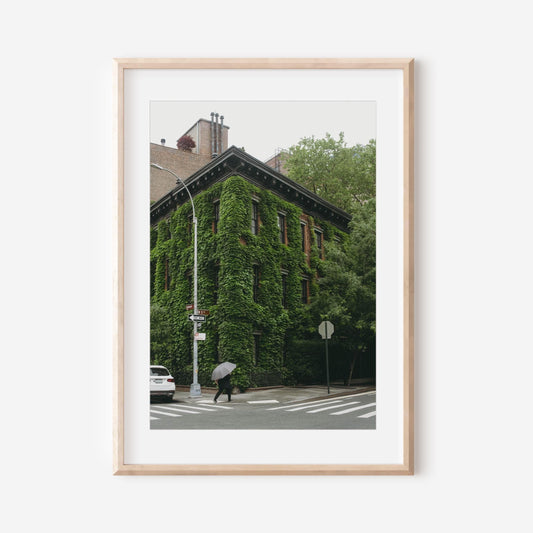 Greenwich Village Rainy Day Print – Ivy-Covered NYC Brownstone, Fine Art Photography, Moody New York Street Scene Wall Art