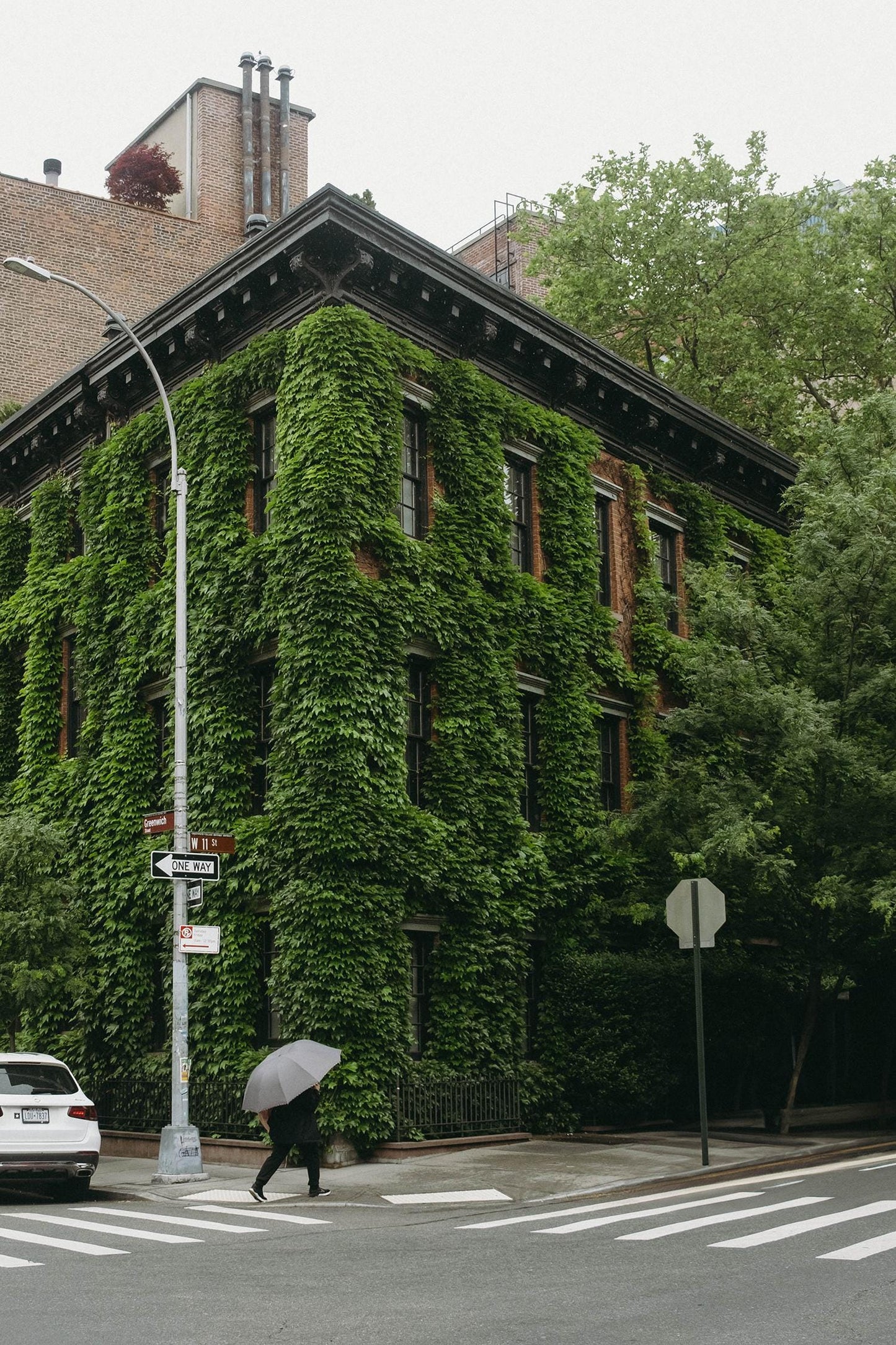 Greenwich Village Rainy Day Print – Ivy-Covered NYC Brownstone, Fine Art Photography, Moody New York Street Scene Wall Art