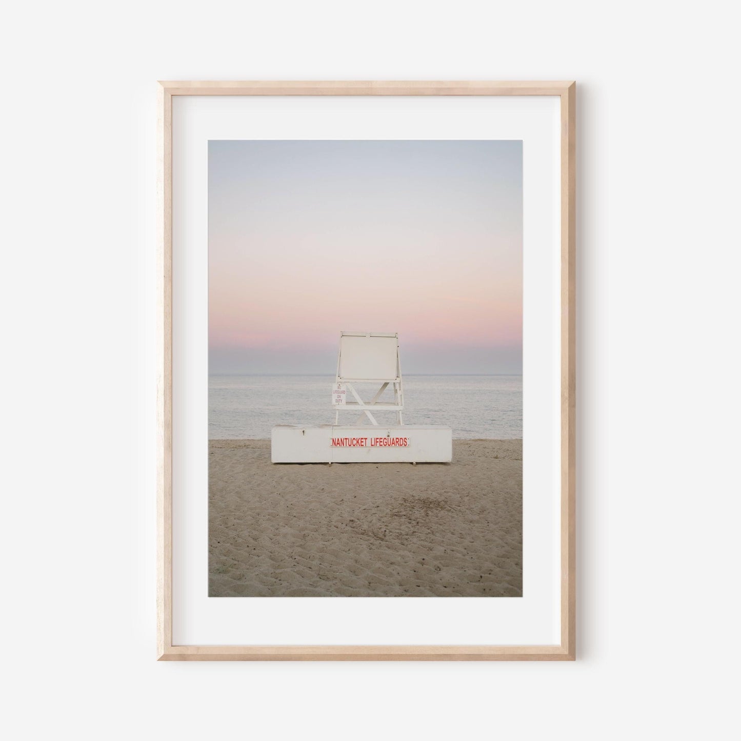 Nantucket Lifeguard Chair Print, Coastal Fine Art, Pink Sunset Beach Photography