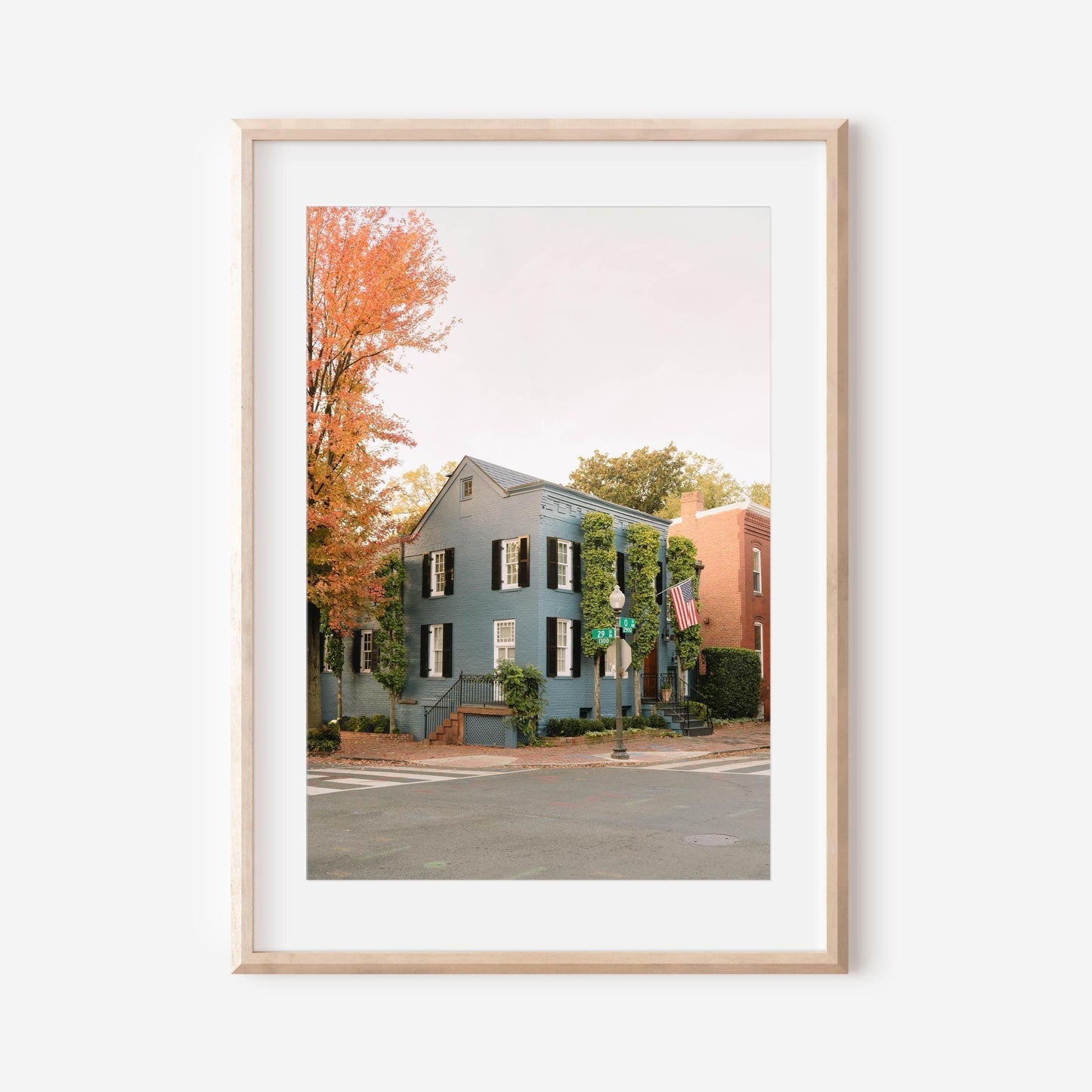 Blue House Georgetown Print, Washington DC Art,Autumn Wall Art,Travel Photography, Cozy Home Print, Classic Architecture, East Coast Decor,