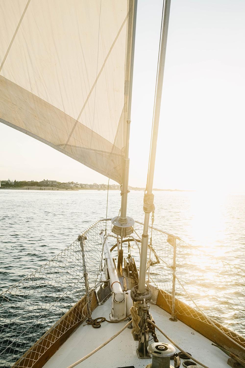 Sailboat Bow Print, Coastal Nautical Wall Art, Golden Hour Sailing Photography, Nantucket Ocean Sunset Photo, Neutral Beach House Decoe