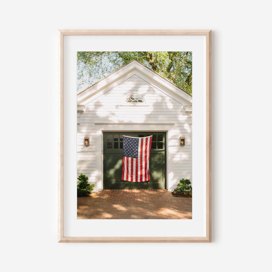 Nantucket American Flag Print Coastal New England Wall Art White Cottage Summer Home Decor