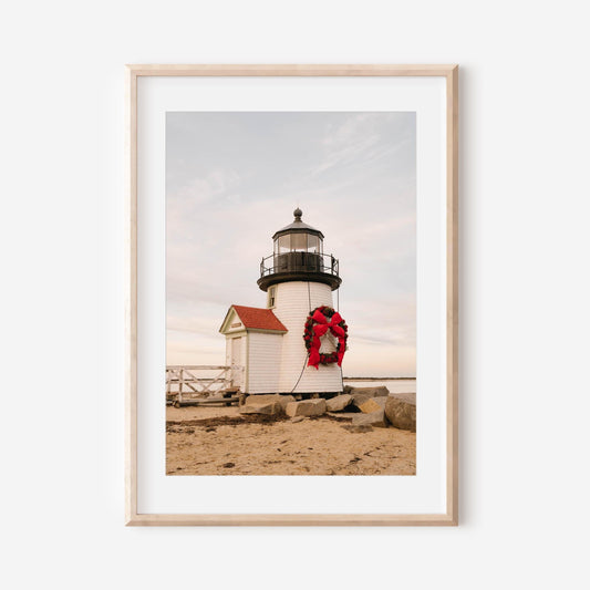 Nantucket Christmas Storefront Print, Coastal Holiday Wall Art, New England Winter Decor, Festive Downtown Street Photo