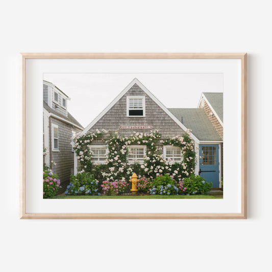 Old North Wharf Cottage, Nantucket – Coastal Hydrangea ACK Wall Art Print
