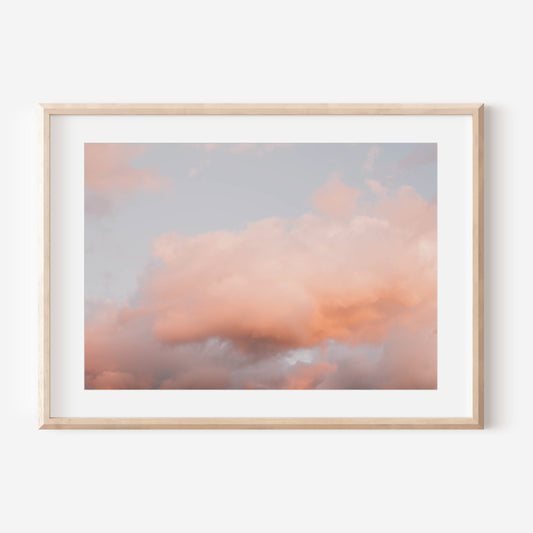 Pink Sunset Clouds Print, Pastel Sky Photography, Minimal Cloud Wall Art, Soft Coastal Sky Decor, Dreamy Sunset Cloudscape Photo