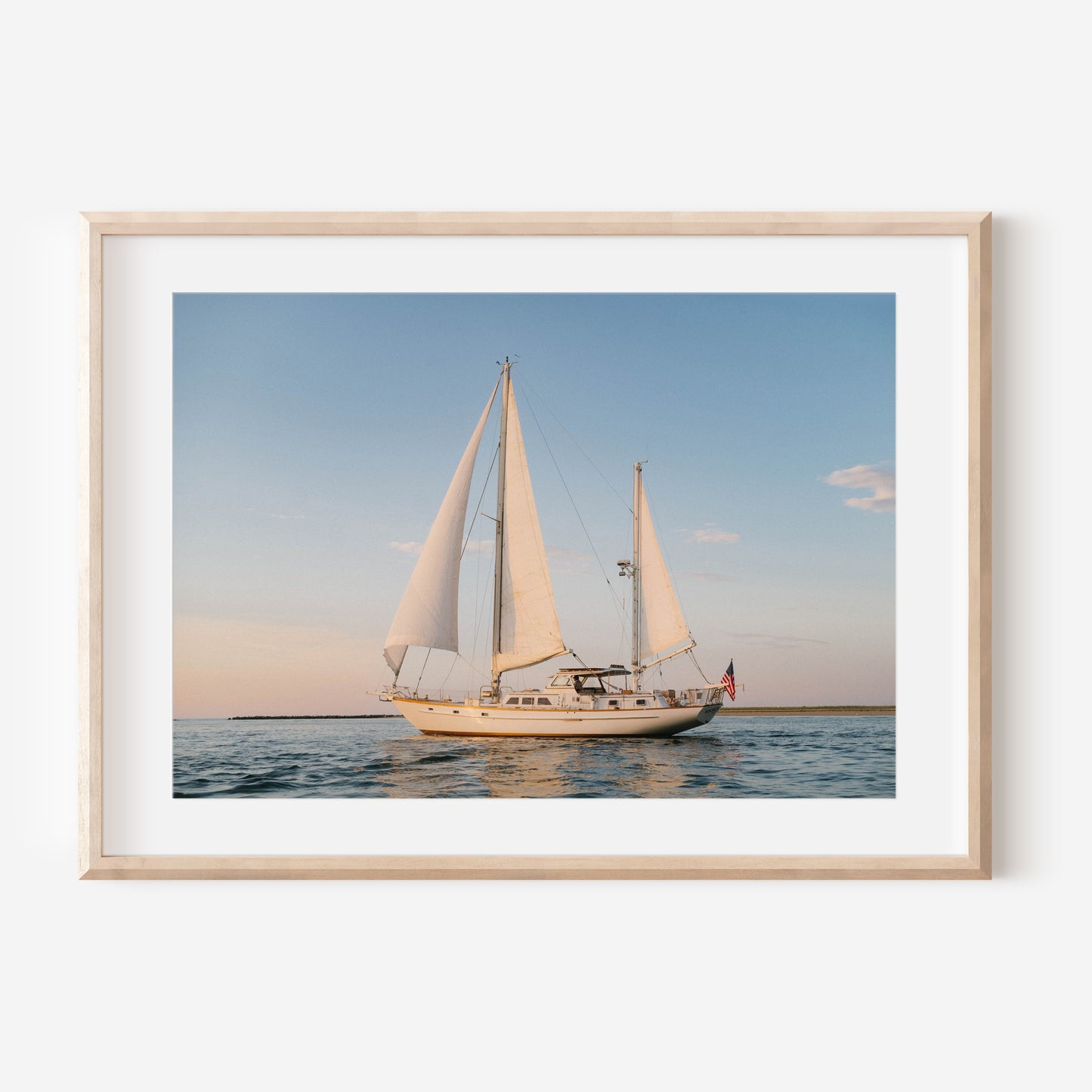 Golden Hour Sailboat Print, Nantucket Coastal Wall Art, Nautical Ocean Photography
