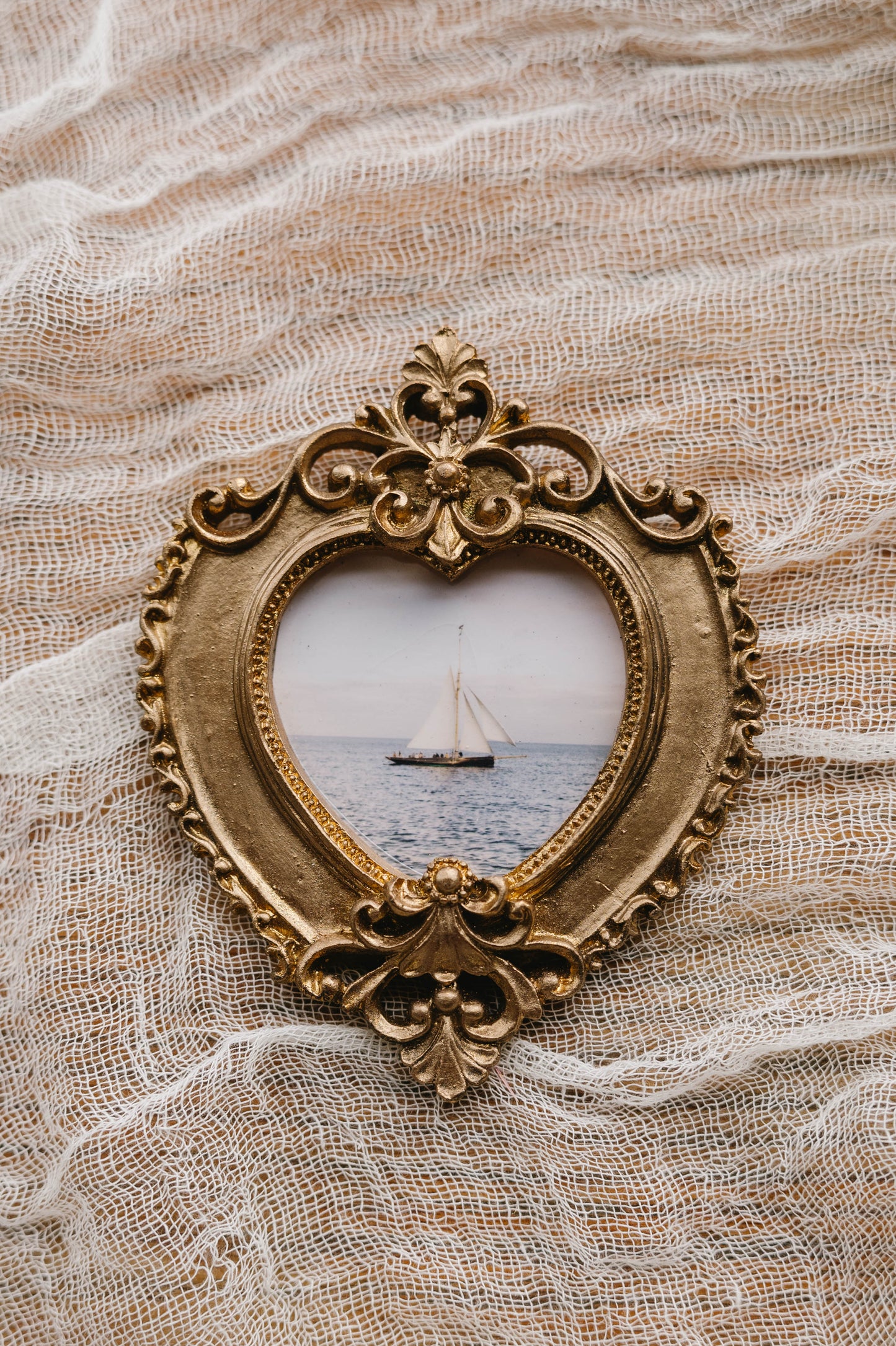 Sailboat Heart Frame Mini Coastal Art, Hand Painted Vintage Frame, Coastal New England Photography
