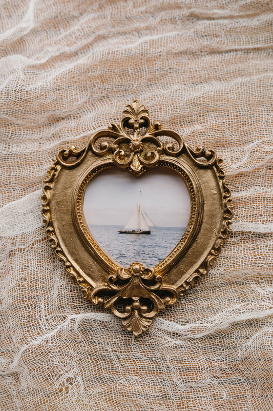 Sailboat Heart Frame Mini Coastal Art, Hand Painted Vintage Frame, Coastal New England Photography