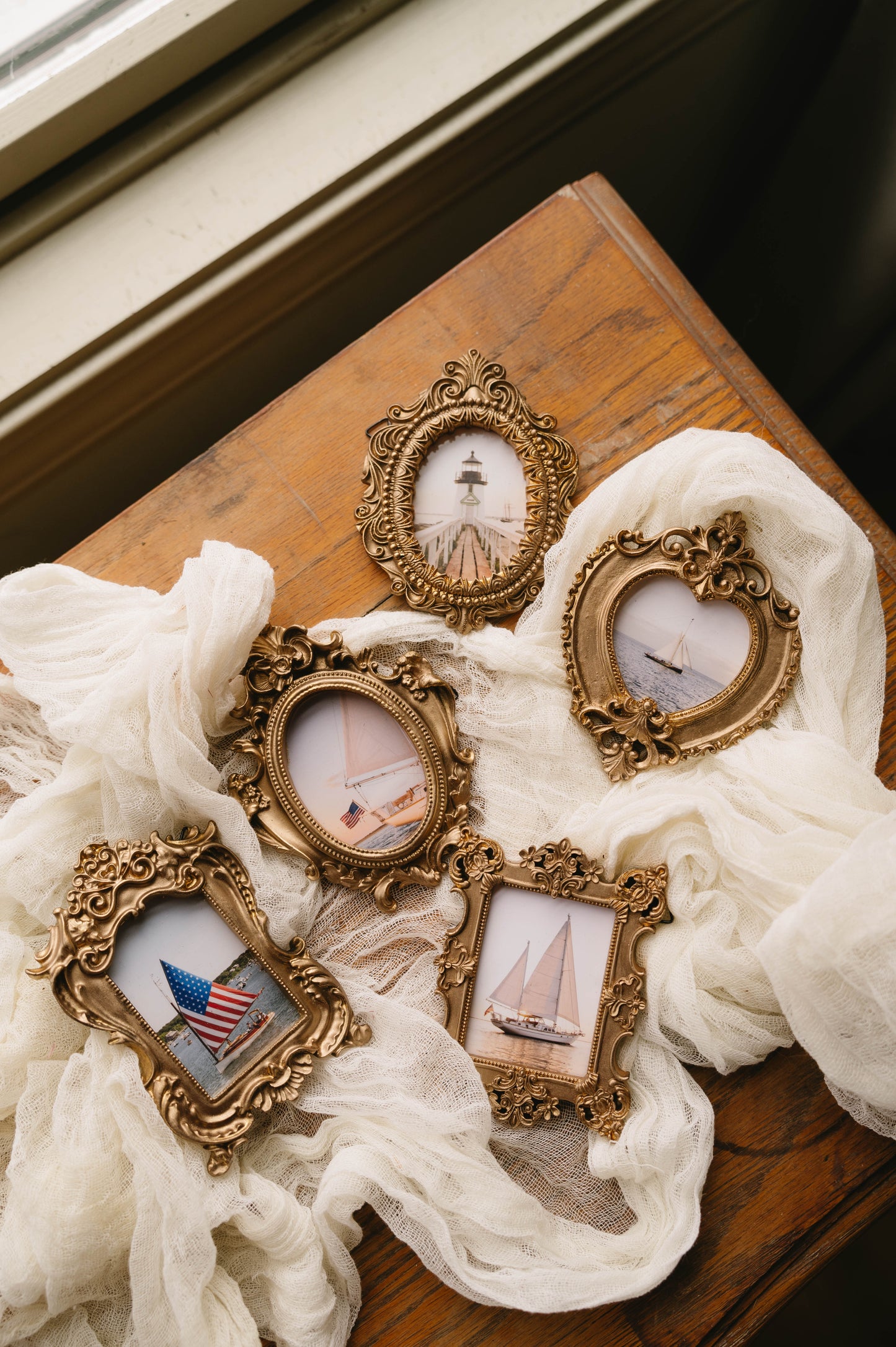 Sailboat Heart Frame Mini Coastal Art, Hand Painted Vintage Frame, Coastal New England Photography