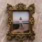 Brant Point Lighthouse Mini Coastal Art, Hand Painted Vintage Frame, Nantucket Photography