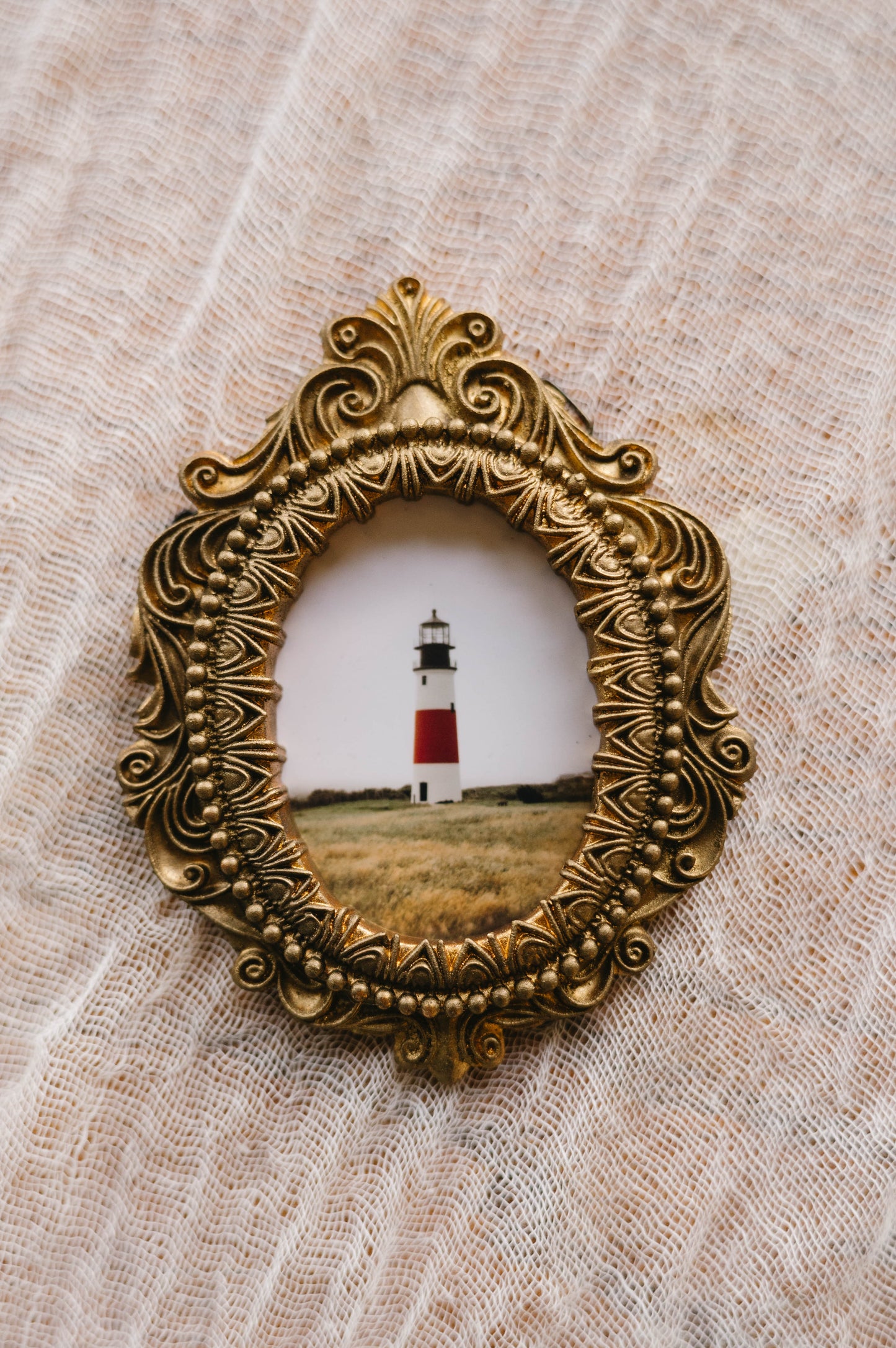 Sankaty Head Lighthouse – Vintage Gold Frame Print, Nantucket Coastal Wall Art, New England Photography