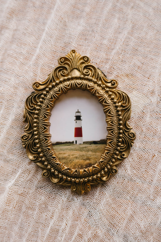 Sankaty Head Lighthouse – Vintage Gold Frame Print, Nantucket Coastal Wall Art, New England Photography