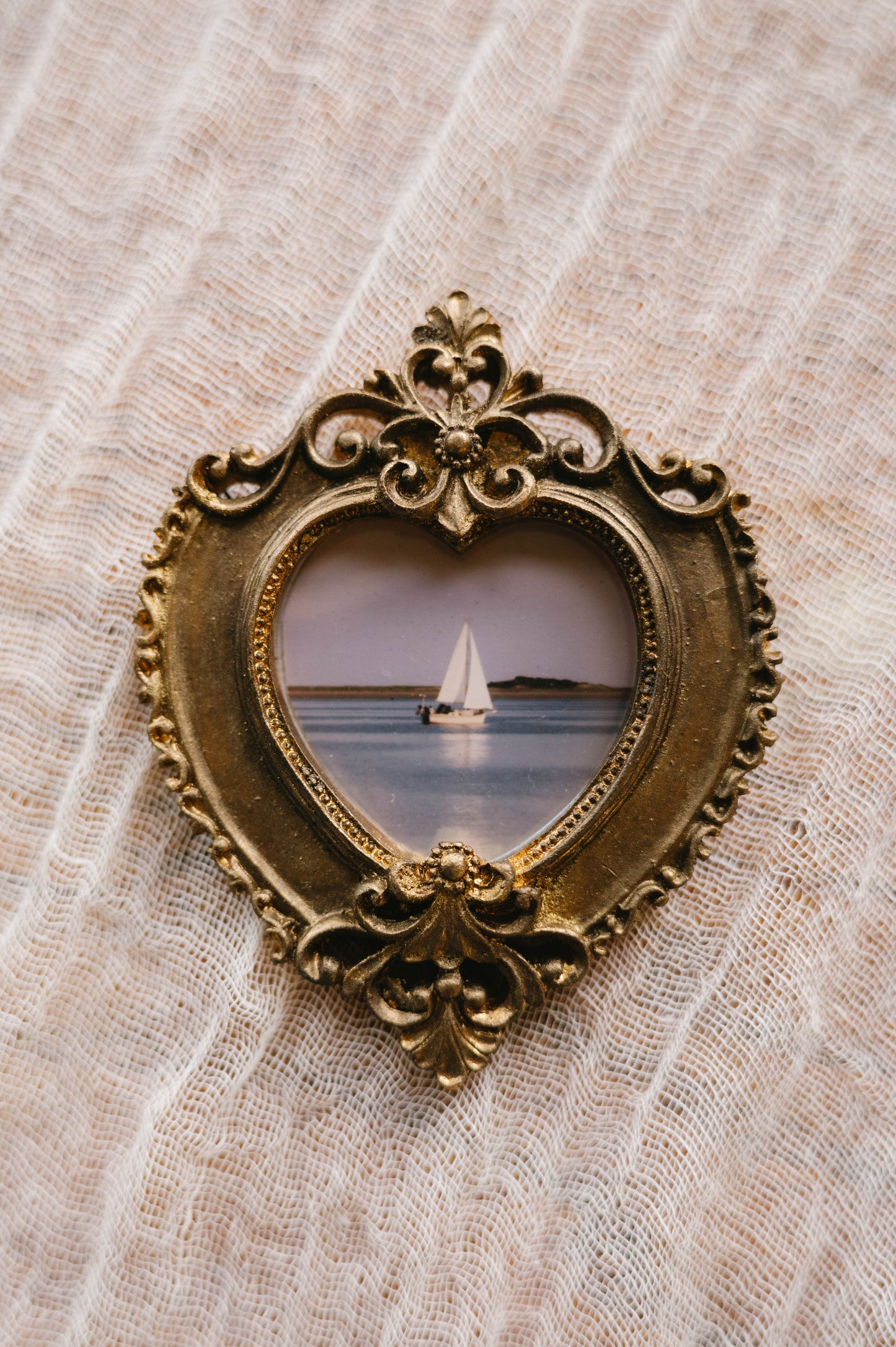 Sailboat Heart Frame Mini Coastal Art, Hand Painted Vintage Frame, Coastal New England Photography