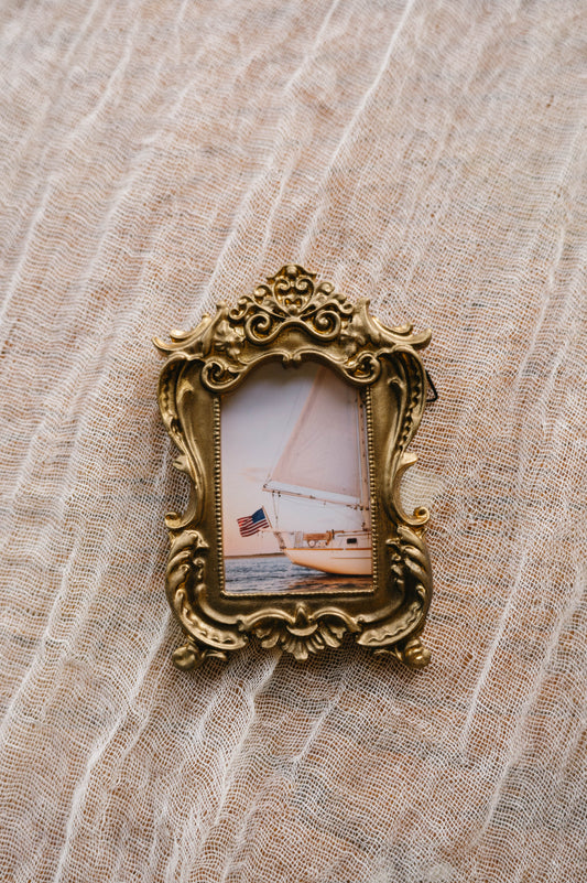 American Flag Sailboat Mini Coastal Art, Hand Painted Vintage Oval Frame, Nantucket Photography
