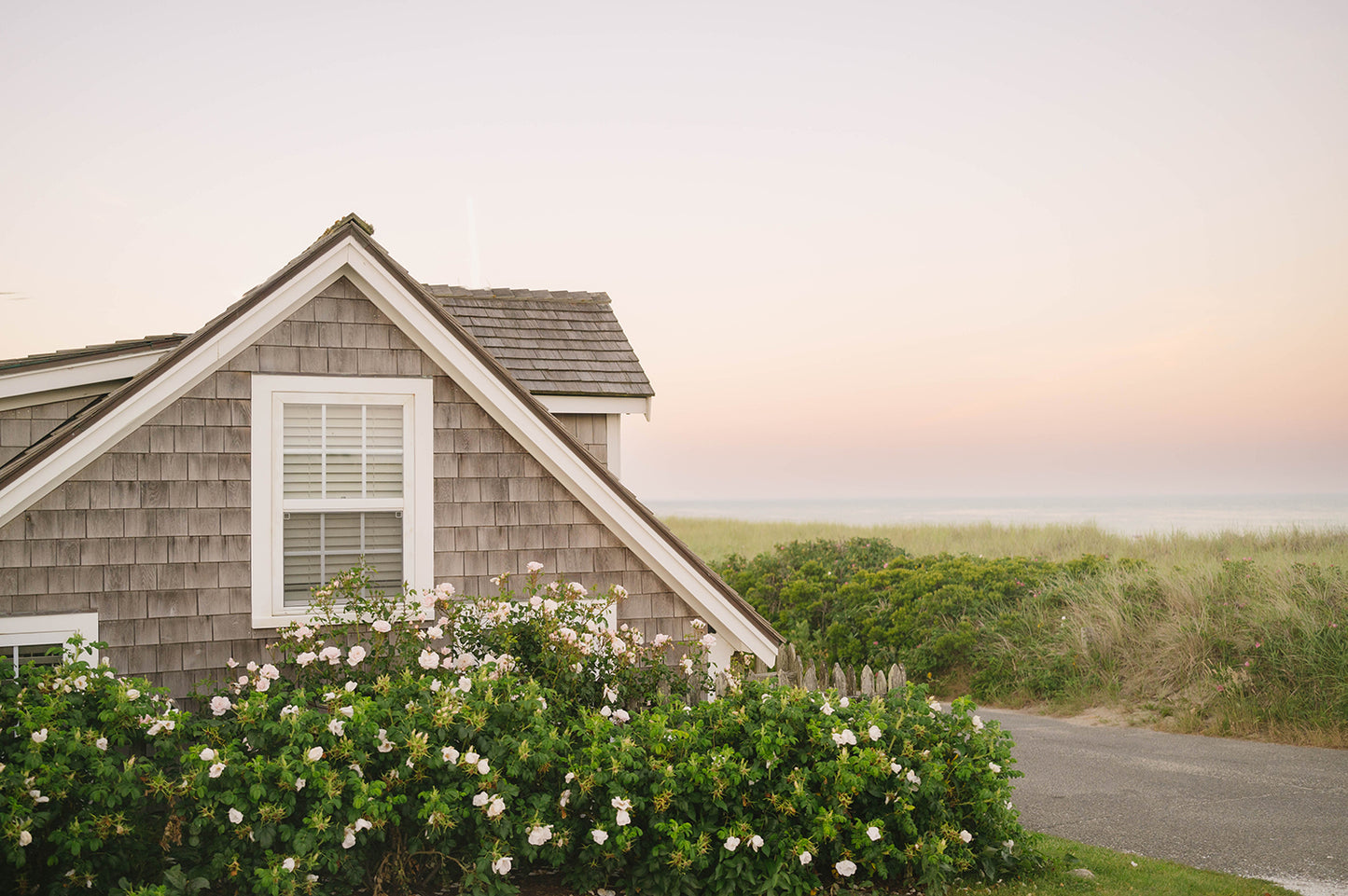 Sconset Cottage with Roses – Nantucket Coastal Wall Art