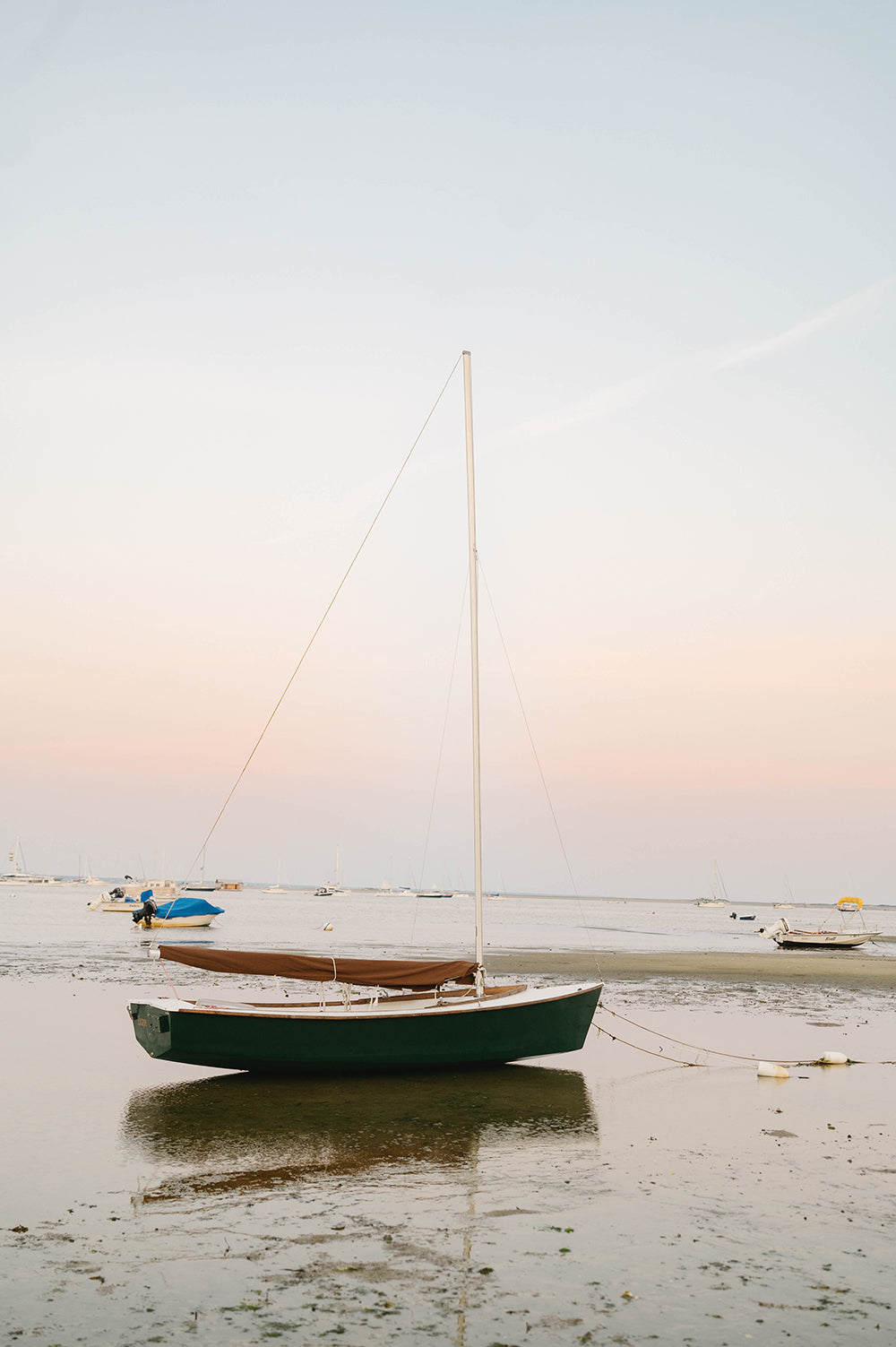 Sailboat at Low Tide Wall Art – Coastal Nautical Print, Cape Cod Beach Decor, New England Photography