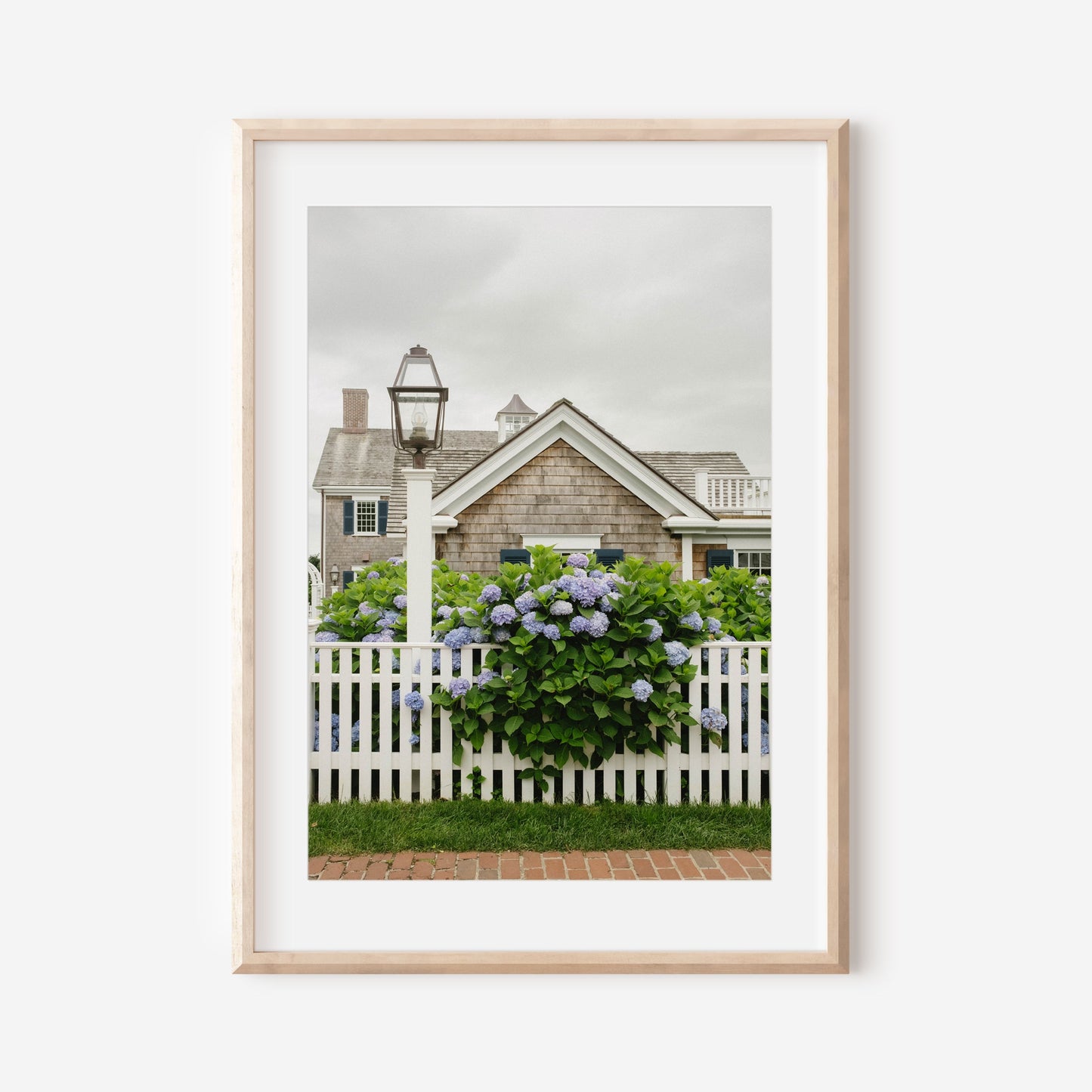 Blue Hydrangeas and Shingled Cottage in Edgartown – Martha’s Vineyard Fine Art Coastal Print