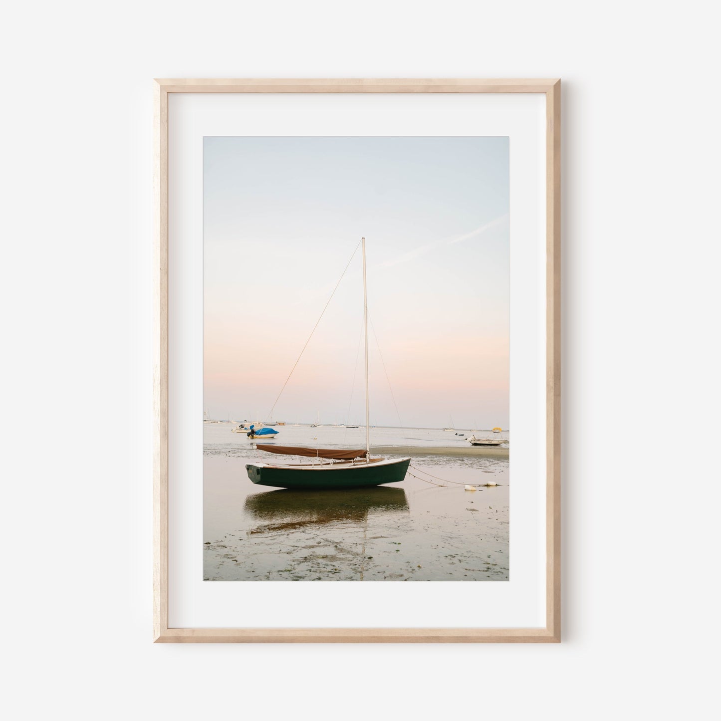 Sailboat at Low Tide Wall Art – Coastal Nautical Print, Cape Cod Beach Decor, New England Photography