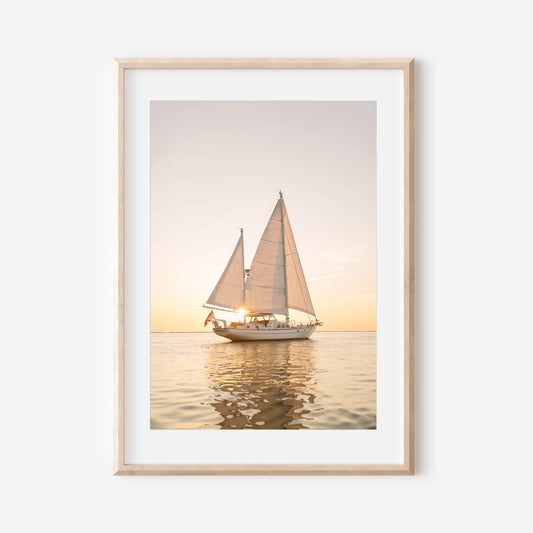Nantucket Harbor Sailboat Print, Soft Coastal Wall Art at Sunset, Fine Art Photography by Chelsea Victoria