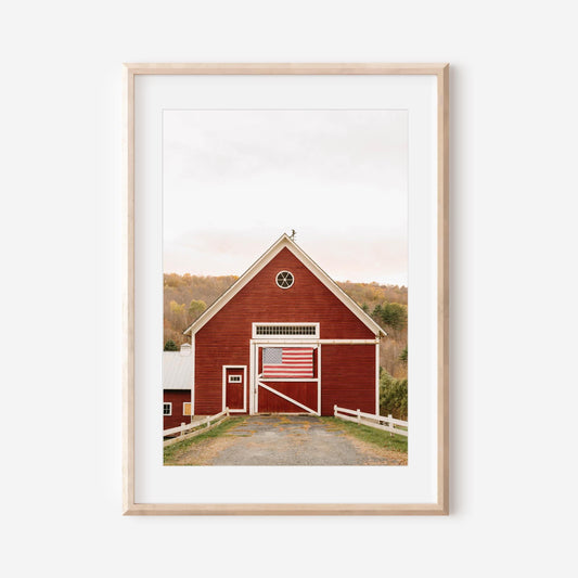 Nantucket Cottage Print, Shingle-Style House with Roses, Coastal New England Wall Art, American Flag Summer Decor, Old North Warf Print