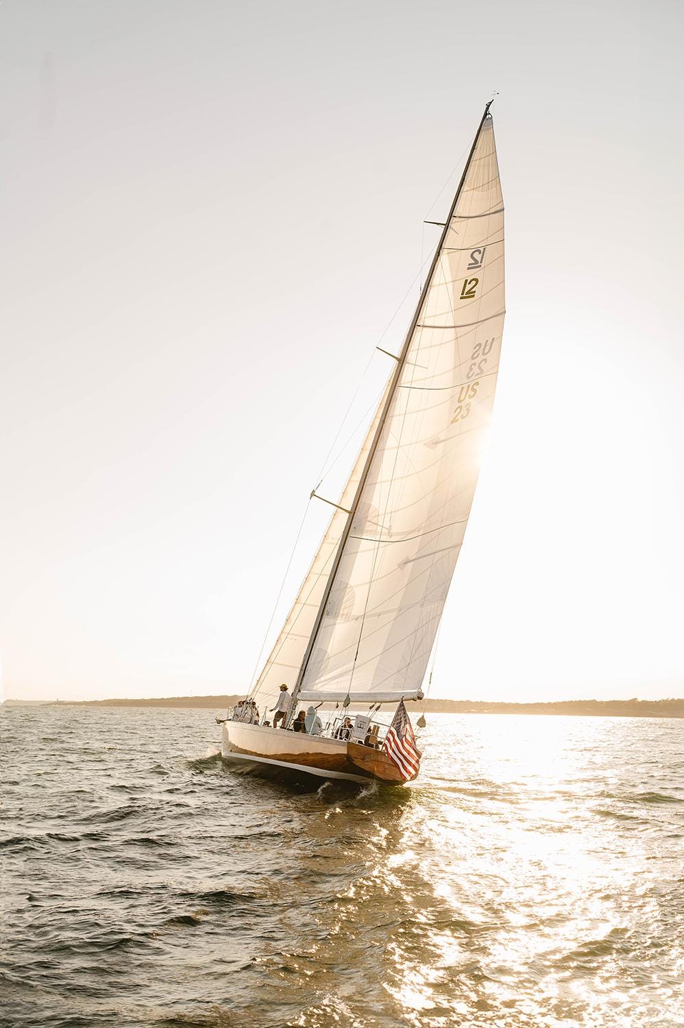Golden Sailboat Wall Art Print, Coastal Nautical Photography, Newport Harbor Ocean Print, Sailing Fine Art, Beach House Wall Decor