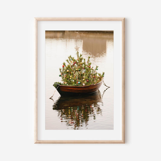 Nantucket Christmas Tree Boat Print, Coastal Holiday Wall Art, New England Winter Decor, Festive Harbor Photography, Fine Art Coastal Print