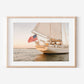 Sailboat Wall Art Print – Coastal Nautical Decor with American Flag at Sunset, Cape Cod Sailing Photography, Beach House Wall Art
