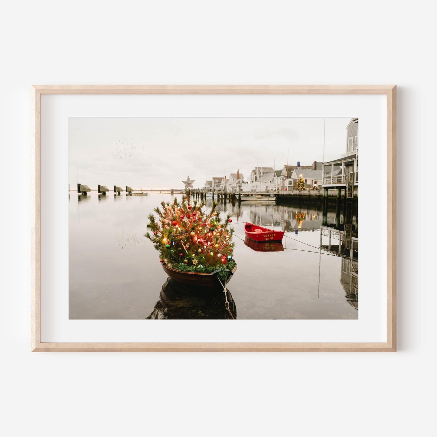 Nantucket Christmas Tree Boat Print, Coastal Holiday Wall Art, New England Winter Decor, Festive Harbor Photography, Fine Art Coastal Print