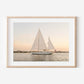 Sailboat Wall Art Print – Coastal Nautical Decor with American Flag at Sunset, Cape Cod Sailing Photography, Beach House Wall Art