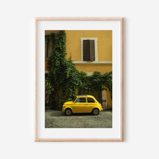 Italy Photo, Vintage Yellow Car in Rome, Italian Wall Art, Travel Photography, Scenic European Street Art, Historic City Decor, Fine Art