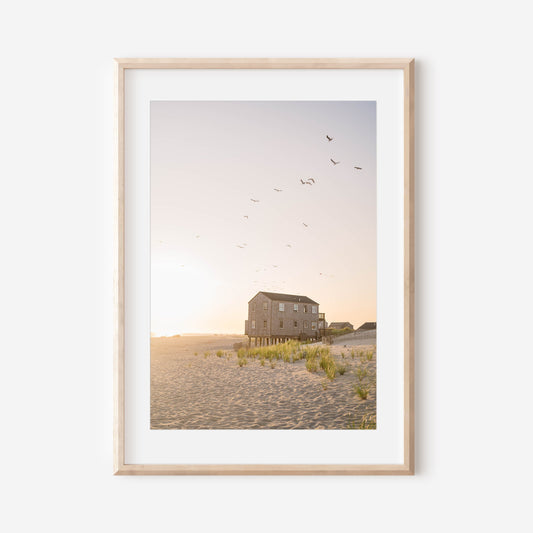 Nantucket Beach House Print, Coastal New England Photography,Sunset Beach Wall Art,Seaside Cottage, New England Art,Minimalist Coastal Print
