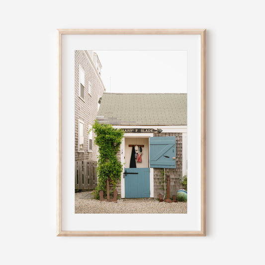 Nantucket Cottage Door with Blue Dutch Door – Coastal New England Photography Print, Nautical Wall Art