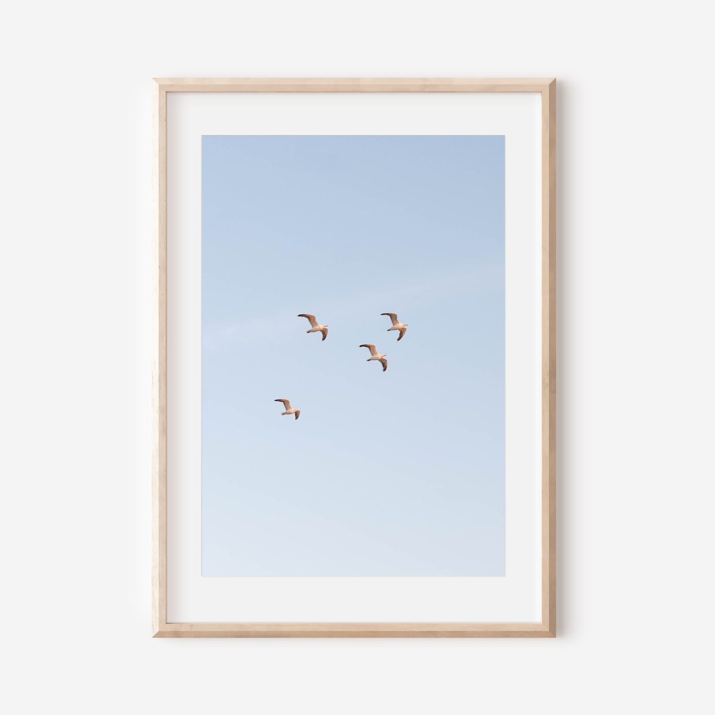 Seagull Wall Art Print, Coastal Sky Photography, Minimal Beach Decor, Soft Blue Coastal Art, Fine Art New England Print